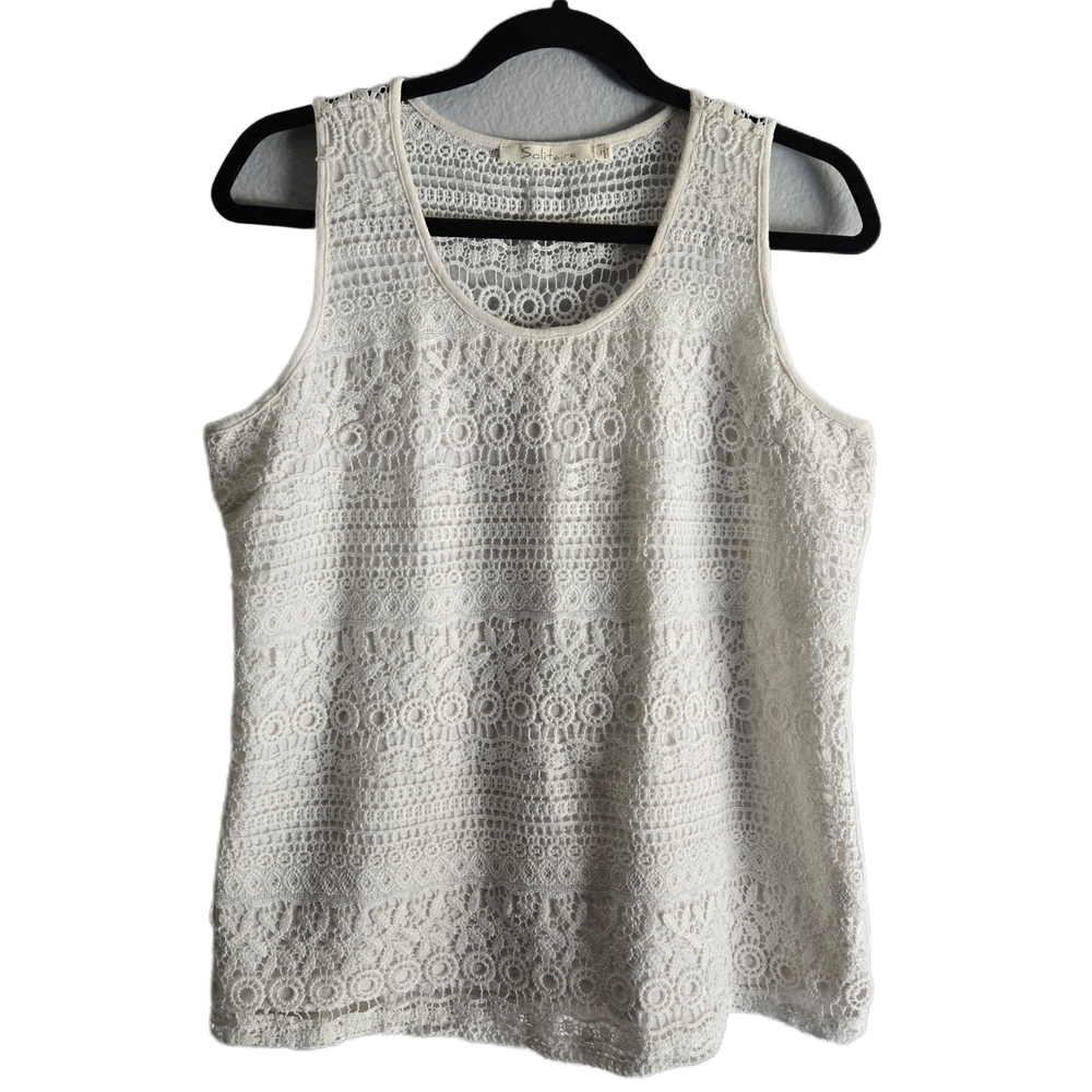 SOLITAIRE Crochet Lace Tank Top Cream White Size Large